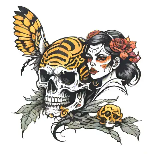 Skull Moto Girl Forest Tiger