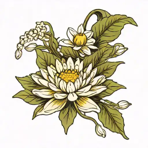 A Daisy With Its Stem Wrapped Around A Waterlily