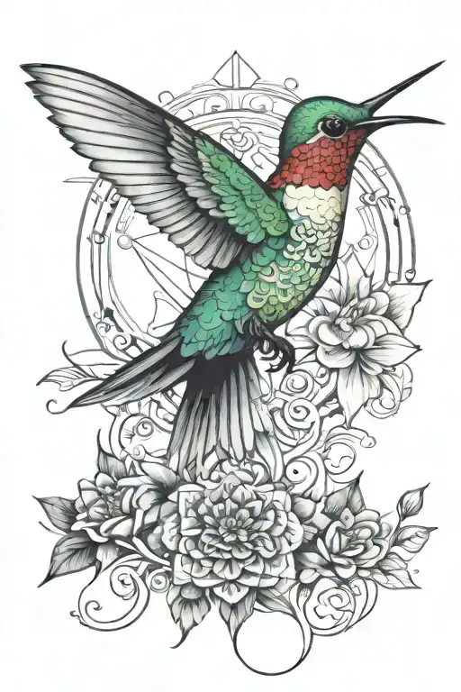 Hummingbird With Mandala Design Incorporating Elements