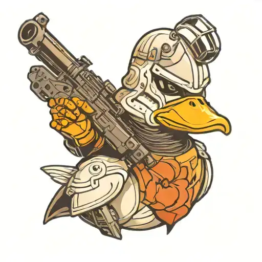 A Duck With Musle Arms And With A Clonetrooper Helmet From Star Wars