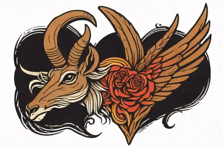 Heart With Wing Attached And On Top Antelope Head Profile Holding
