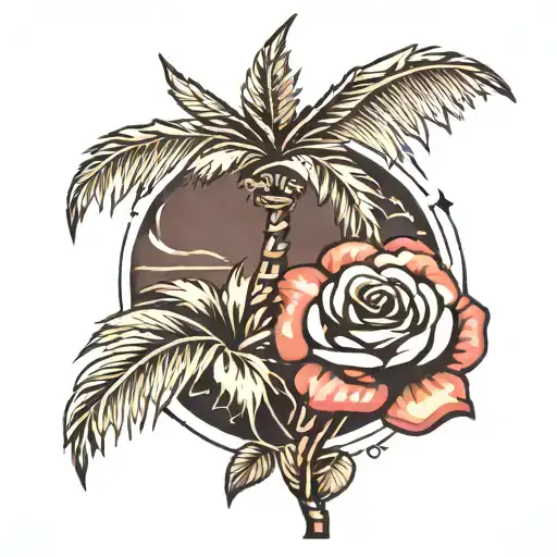 Palm Tree With Sand And A Rose