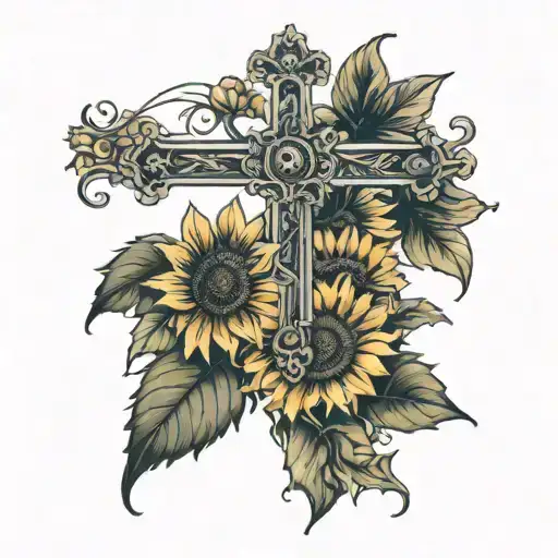 Christian Cross With Sunflowers And Bible Verse