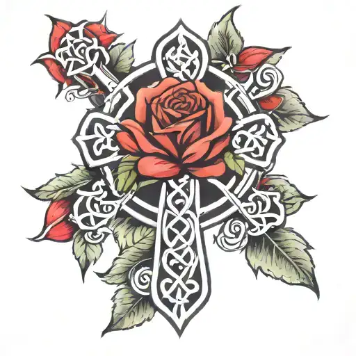 Celtic Cross And A Red Rose