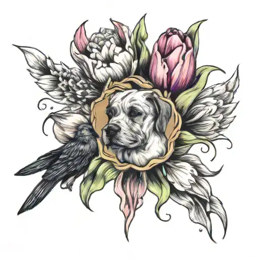 Tulips With Shitzu Terrirer Dog Mix Around It