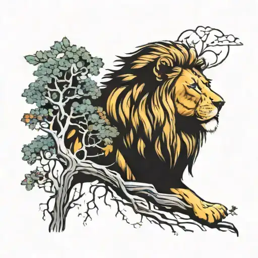 Lion And Trees Growing
