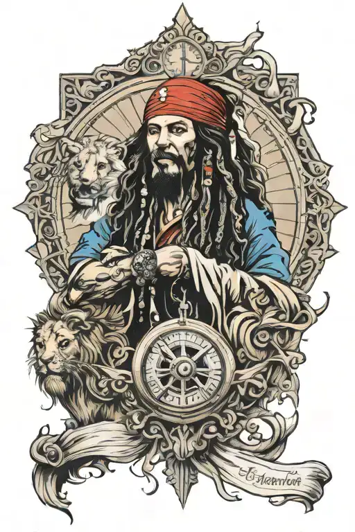 Jack Sparrow Compass Surrounded By Aslan Roaring Lion