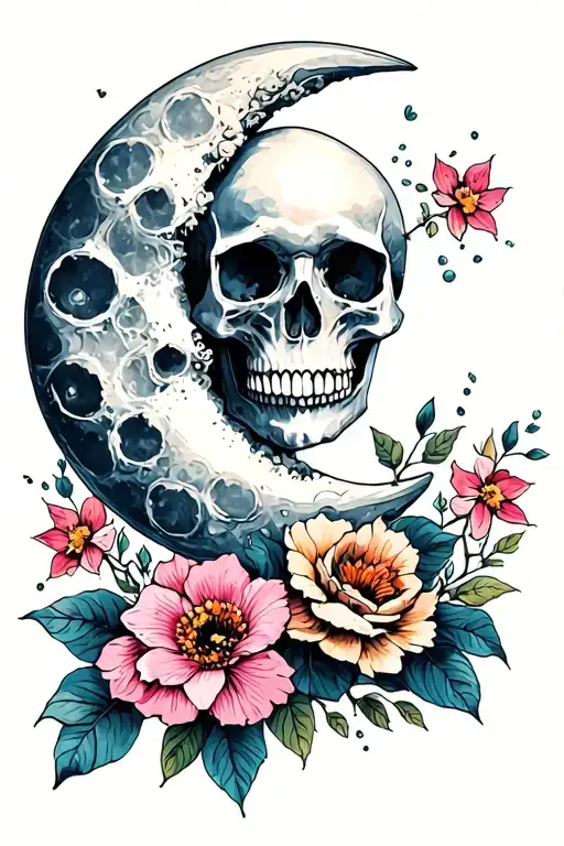 Moon With A Skull And Flowers