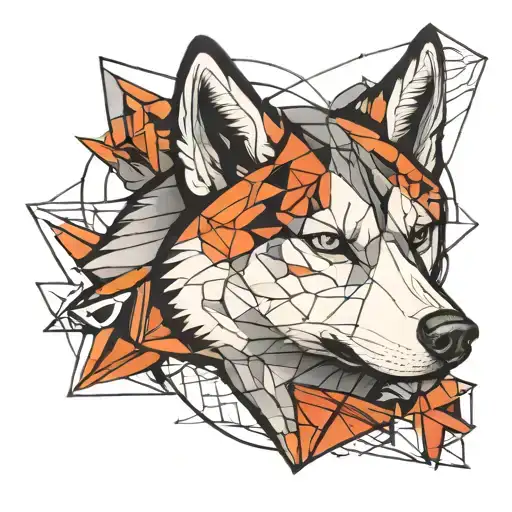 Husky Face With Geometric Scetch