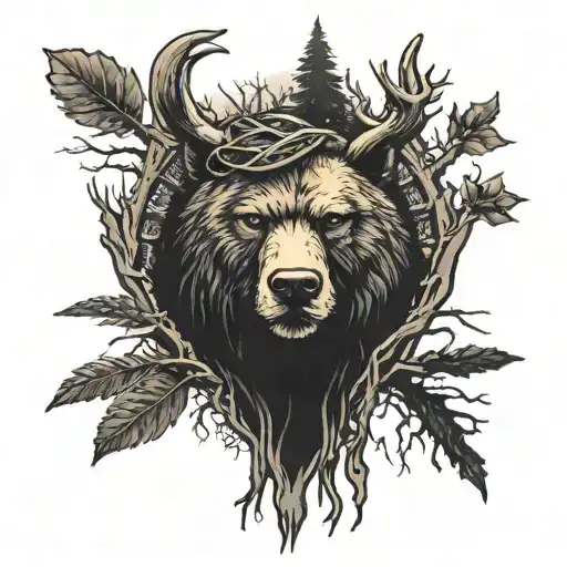 Dark Forrest With Oklahoma Theme And Big Bear Head Centered Realistic