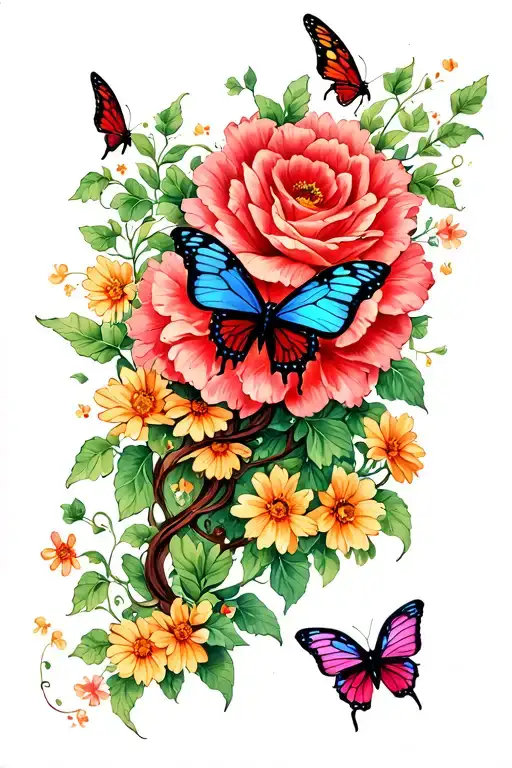 Vine Wrapped Round Leg From Ankle To Above The Knee Of Heats Butterflies Small Flowers Ect