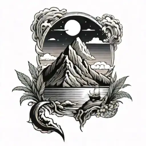 Men's Cool Tattoo Mountains Sea Air Beach