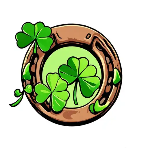 Horseshoe With Four Leaf Clovers On Left Side Of Horseshoe