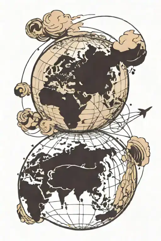 A Minimalist Tattoo Of A Globe With A Trail Of Ink Representing Traveling