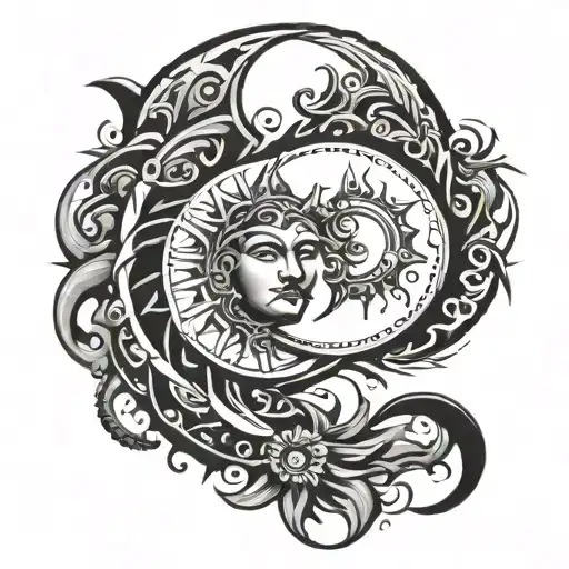 Tribal Sun And Crescent Moon Merging Together