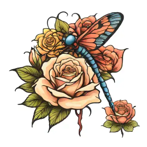Rose And Dragonfly