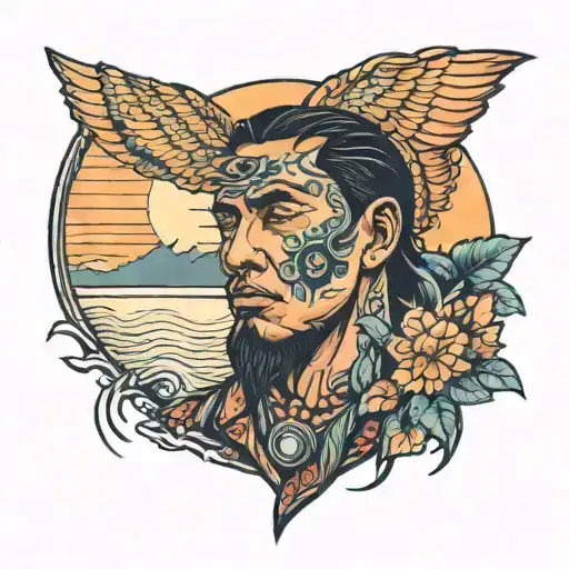 Hppines On Color Bliend Man Face Seeing Colors Sunset Over Lake