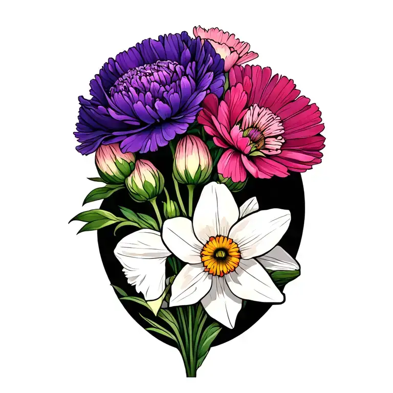 Purple Carnation White Daffodil Pink Cosmos Flowers No Stems