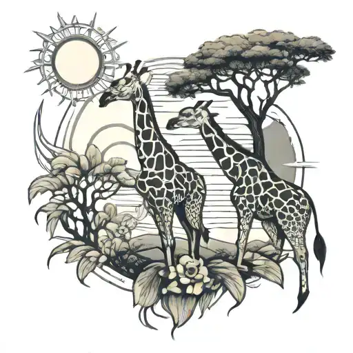 Giraffes Sun Setting