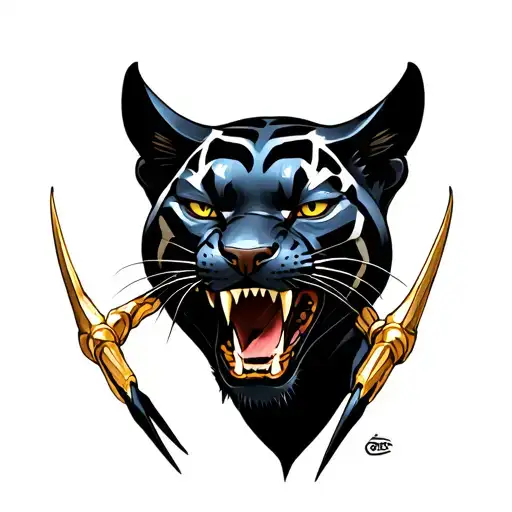 Black Panther With Burea And Gold Teeth Claws