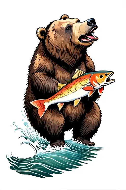 Grizzly Bear With A Salmon In Its Mouth