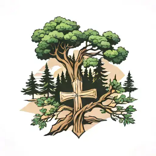 Lebanese Cedar Tree And Cross