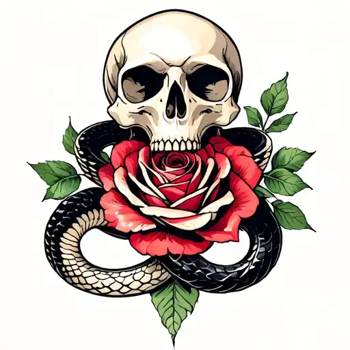 Snake Skull And Rose Intertwined