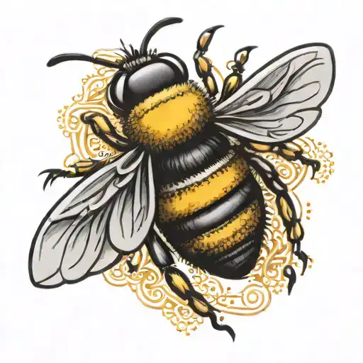 Fine Line Mini Bee Tattoo With Angel Wings