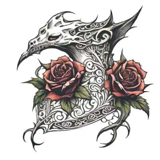 Dark Fantasy Neck Tattoo Roses Thorns