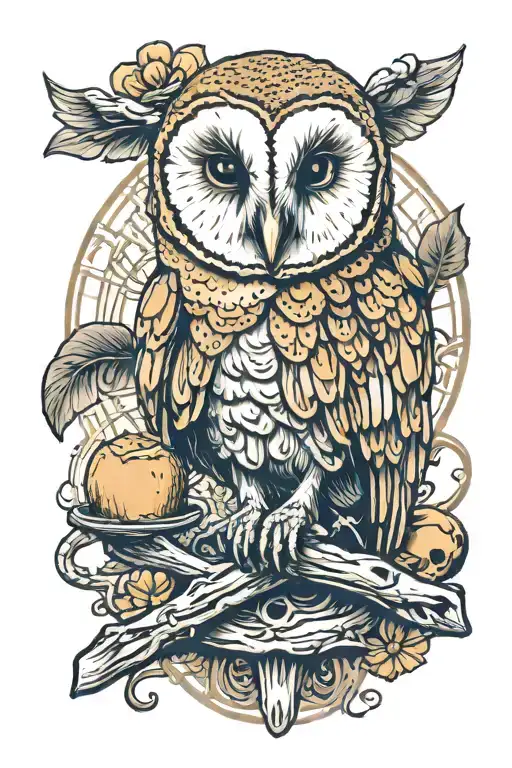 Barn Owl Perched On Skull With Hidden Corndog