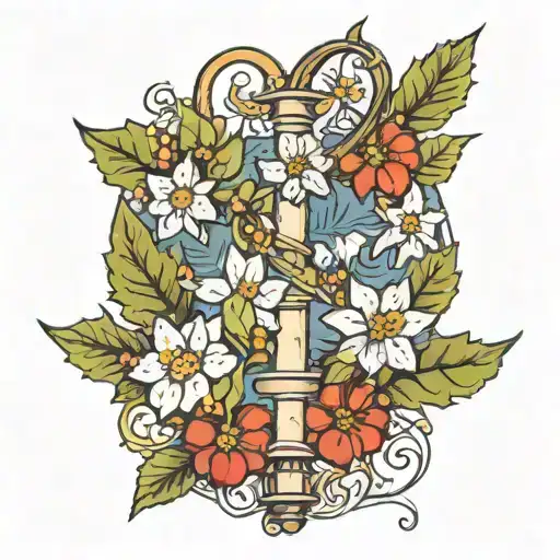 Jacob's Ladder Flowers Intertwined With Holly Plant