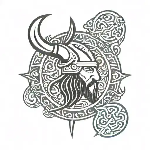 Viking Symbol In Polynesian Style And Hunter Background