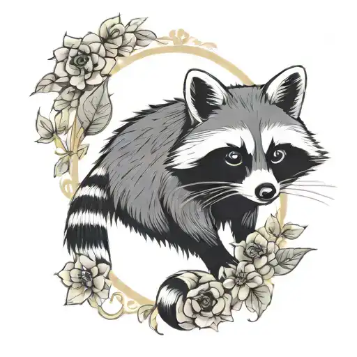 Racoon In A Floral Frame
