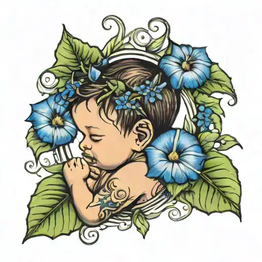 A Baby In Morning Glory Vine