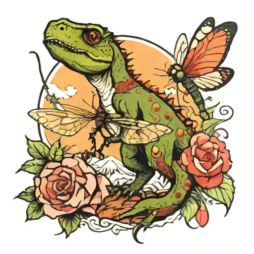 Dinosaurand And A Dragonfly