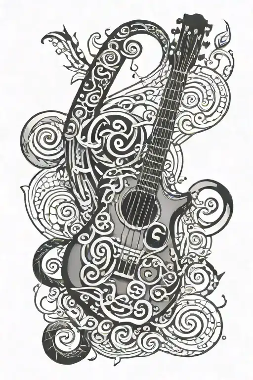 Abstract Bass Clef And Guitar Intertwined