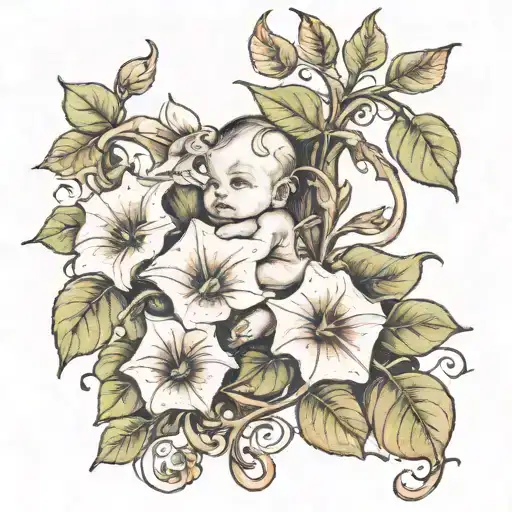 A Baby In Morning Glory Vine
