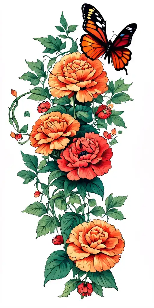 Vine Wrapped Around Arm With Carnations And Butterflies