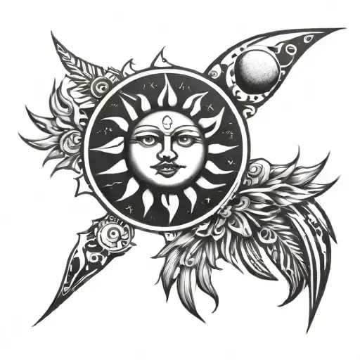 Sun And Moon Black And White Tribal