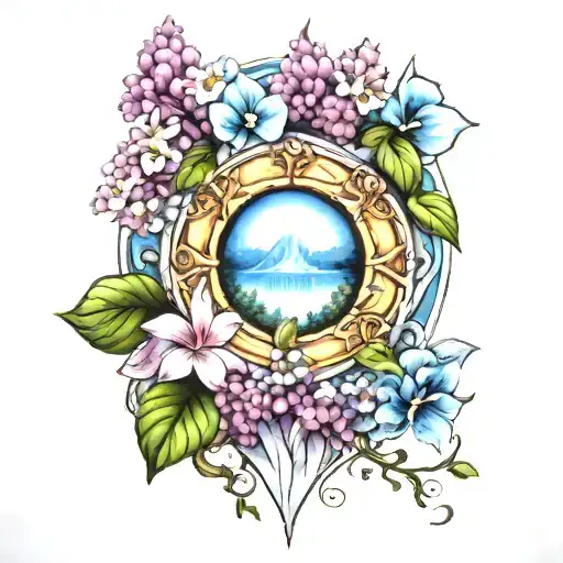 Lilac And Blue Portal With Nature Coming Out Of It