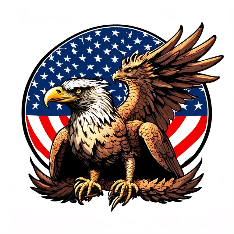American Flag Inside The Wings Of A Eagle Dragon Intertwined