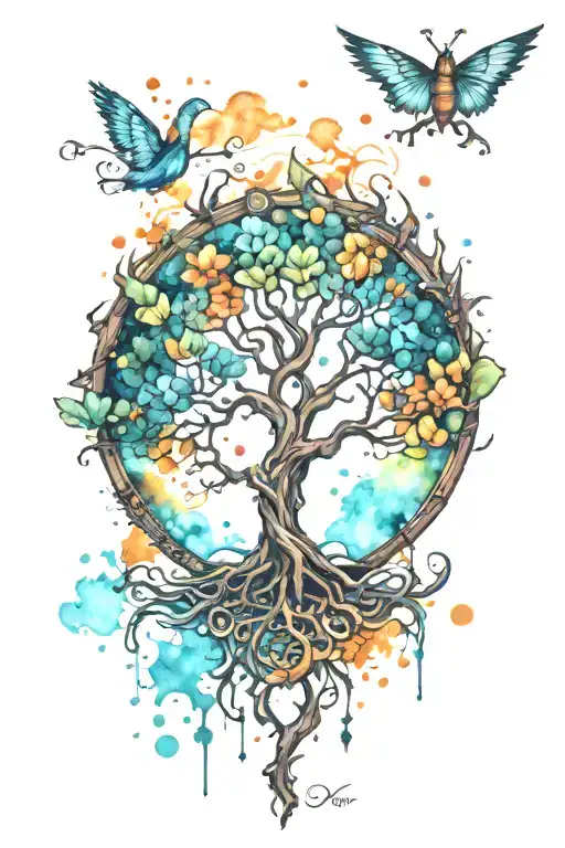 Tree Of Life With Watercolor Spots