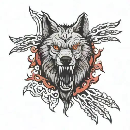 Wolf Head With Human Hands Surrounded