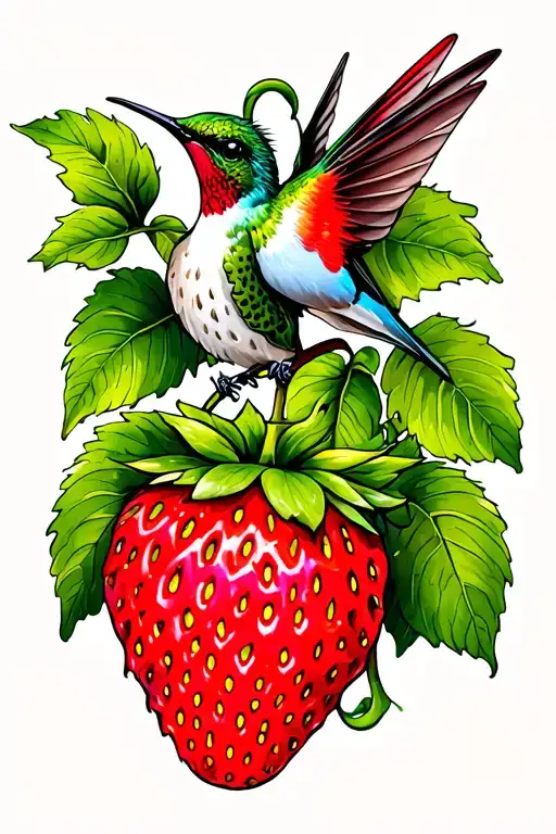 Strawberry Vine With A Humming Bird Perched