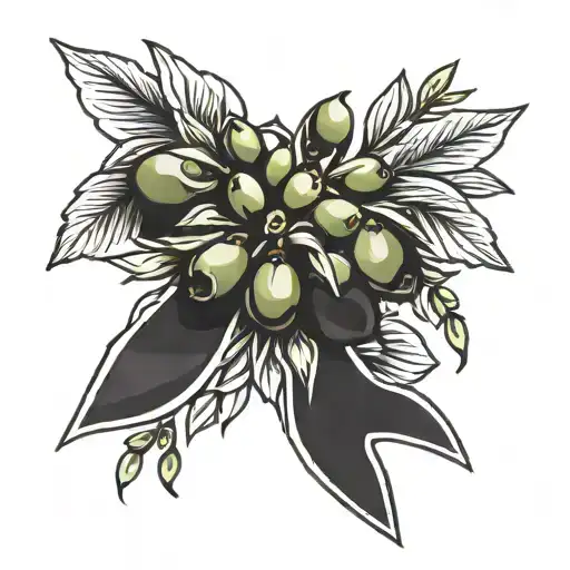 Olive Branches Tied Together In A Ribbon Bow Fine Lined Black