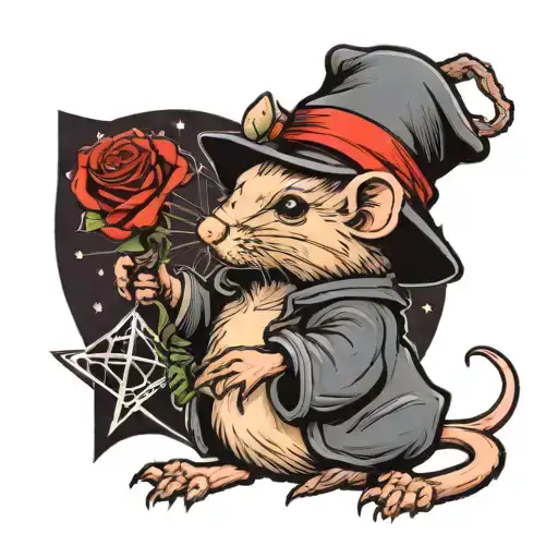 Rat In Wizard Hat Holding Rose