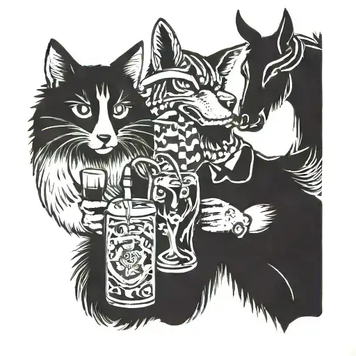 Simple Black And White Tattoo On The Theme Of A Drinking Party Of Three Friends