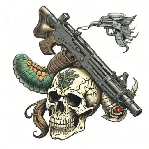Skull And Ak 47 Gun With A Snake