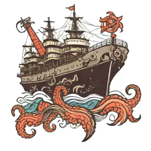 Destroyer Ship With Kraken
