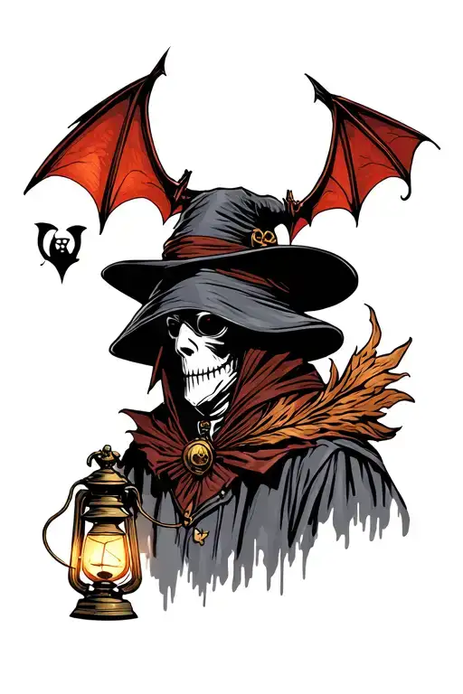 Plague Doctor With Lantern And Bat Head